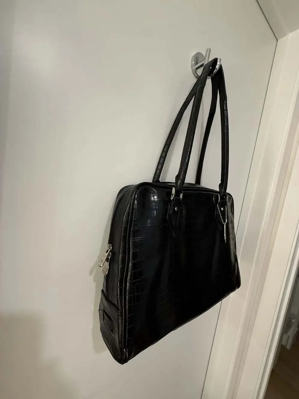 Mobile Edge Black Faux-Croc Laptop Tote Bag with Red Interior